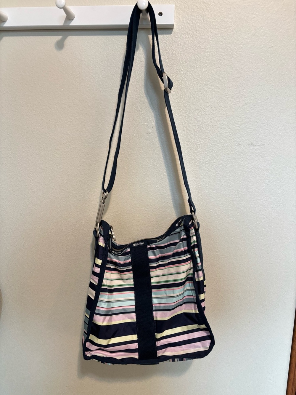 Lesportsac Navy and Pastel Multistripe Crossbody Bag